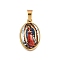 Religion Theme 304 Stainless Steel Pave Epoxy Pendants, Oval, Ion Plating(IP), Real 18K Gold Plated, Red, 23x14.5x6mm, Hole: 6x4mm