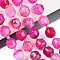 Natural Agate Beads Strands, Faceted, with Seed Beads, Dyed, Round, Deep Pink, 8x7.5mm, Hole: 1.2mm, Beads: 3.5x2mm, about 34pcs/strand, 15.35 inch(39cm)