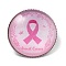 Breast Cancer Awareness Ribbon Glass Brooches, Alloy Edge for Backpack Clothes, Flat Round, Pink, 27mm