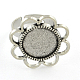Vintage Adjustable Iron Flower Finger Ring Components Alloy Cabochon Bezel Settings PALLOY-O036-18AS-1