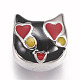 ステンレス製の子猫ビーズ304個  エナメル  大穴ビーズ  心臓の猫  ステンレス鋼色  ブラック  12x12x11mm  穴：5.5mm STAS-F195-049P-04A-1
