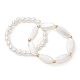 Set di anelli elasticizzati con perline rotonde e ovali da 2 pz. 2 perle di conchiglia stile RJEW-TA00089-1