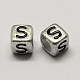 (vendita di scorta natalizia) perline europee con lettere acriliche a foro grande placcate in argento antico PACR-Q099-01S-1