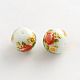 Flower Picture Glass Round Beads GFB-R004-14mm-I19-1