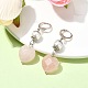 Boucles d'oreilles à levier en forme de cœur en quartz rose naturel avec perles de coquillage EJEW-TA00331-2
