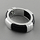 トレンディなアクリルの腕輪  個性的腕輪  編みこみイミテーションレザーコード付き  白金金属色  ブラック  60x49mm BJEW-S070-04-1