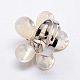Brass White Pearl Shell Flower Platinum Finger Rings RJEW-E022-R07-4
