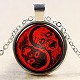 Feng Shui Yin-Yang with Skull Pattern Flat Round Glass Pendant Necklaces NJEW-N0051-010E-02-1