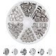 PandaHall Elite 120pcs 6 Styles Antique Silver Tibetan Alloy Flat Round Spacer Beads Metal Spacers for Bracelet Necklace Jewelry Making(Star TIBE-PH0004-65AS-1