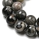 Fili di perline di diaspro nero foglia argento naturale G-R494-A17-04-3