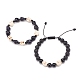 2Pcs 2 Style Natural Lava Rock & Mixed Gemstone Skull Braided Bead Bracelets Set BJEW-JB08381-4
