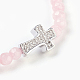 Bracelets extensibles avec perles en quartz rose naturel BJEW-JB03925-02-2