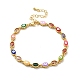 Enamel Evil Eye & Glass Oval Link Chain Bracelet BJEW-G663-01G-2