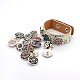 Retro Unisex Snakeskin PU Leather with Random Pattern Antique Silver Eco-Friendly Brass Snap Button Wristband Bracelets X-BJEW-O026-03C-1