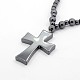 Trendy Unisex Holly Jewelry Grade A Non-Magnetic Synthetic Hematite Beaded Cross Pendant Necklaces NJEW-M013-04-2
