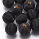 Wood Beads Covered with Polyester Cord Wire WOVE-S117-16mm-01-2