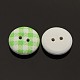 2-Hole Flat Round Tartan Pattern Printed Wooden Sewing Buttons X-BUTT-M006-M-3