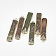 天然石ラブラドライトペンダント  ゴールデントーン真鍮パーツ  多面カット  長方形  シーグリーン  46.5~47.5x10x4~6mm  穴：2mm G-Q494-54A-1