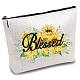 CREATCABIN Blessed Canvas Makeup Bags Sunflower Cosmetic Bag Multi-Purpose Pen Case with Zipper Travel Toiletry Bag for Keys Lipstick Card Women Pencil Case Gift DIY Craft Thanksgiving 10 x 7Inch ABAG-WH0029-051-1