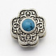 Antique Silver Vintage Brass Pave Turquoise Flower Beads KK-F0290-01-1