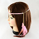 Woman's Dyed Feather Braided Suede Cord Headbands OHAR-R185-05-2