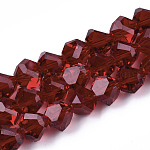 Abalorios de vidrio, facetados, Pirámide triangular, de color rojo oscuro, 9x9x9mm, agujero: 1.5 mm, aproximamente 50 pcs / cadena, 17.3 pulgada