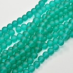 Chapelets de perles en verre transparent, mat, ronde, turquoise foncé, 10mm, Trou: 1.3~1.6mm, Environ 80 pcs/chapelet, 31.4 pouce