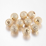 Messing Zirkonia Perlen, Runde, golden, 12 mm, Bohrung: 2 mm