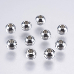 Abalorios de 304 acero inoxidable, ronda sólida, color acero inoxidable, 4x3mm, agujero: 1 mm