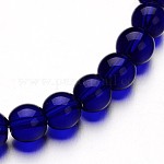 Chapelets de perles rondes en verre, bleu minuit, 8mm, Trou: 1mm, Environ 40 pcs/chapelet, 11 pouce