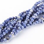 Perles de pierres gemmes, jaspe tache bleue naturelle, ronde, bleuet, 6mm, Trou: 0.8mm, Environ 59 pcs/chapelet, 15 pouce
