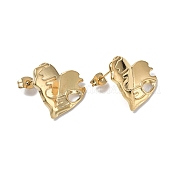 Ion Plating(IP) 304 Stainless Steel Heart Stud Earrings for Women EJEW-F300-03G