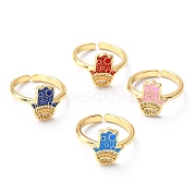 Регулируемые настоящие позолоченные латунные кольца на пальцы 18k с эмалью RJEW-L071-21G