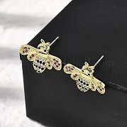Серьги-гвоздики из латуни с разноцветными кубическими цирконами в виде пчел EJEW-L261-017G