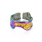 Rainbow Color 304 Stainless Steel Irregular Cuff Ring RJEW-N038-039M