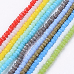 Abalorios de vidrio jade de imitación hebras, facetados, rerondana plana, color mezclado, 2.9~3.3x2mm, agujero: 0.5 mm, aproximamente 135~140 pcs / cadena, 32~34 cm