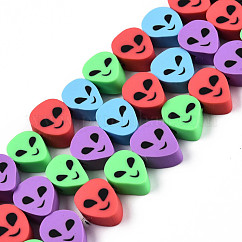 Granos de arcilla polimérica hechos a mano hebras, extraterrestre, colorido, 10~12x8~9.5x4~5mm, agujero: 1.4 mm, aproximamente 40 pcs / cadena, 13.78 pulgada (35 cm)