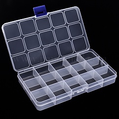 Récipient de stockage de perles en plastique, Boîtes de rangement 15 compartiment, rectangle, clair, 17.5x10x2.5 cm, compartiment: 3.2x2.9x2.1cm
