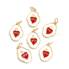 Colgantes de esmalte de latón, sin plomo y cadmio, Plateado de larga duración, óvalo con sagrado corazón, real 18k chapado en oro, 16x11x1.5mm, agujero: 3.6 mm