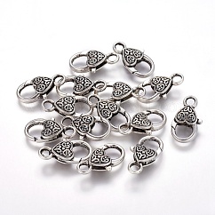 Broches de estilo tibetano garra de langosta corazón, Sin cadmio y níque y plomo, plata antigua, 26.5x14x6mm, agujero: 4 mm
