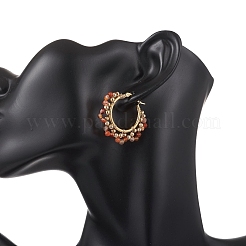 3 paire de boucles d'oreilles créoles en laiton et pierres naturelles&nbsp;EJEW-TA00782