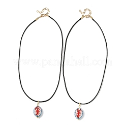 Collana con ciondolo ovale in porcellana fatta a mano a forma di aragosta e cordino cerato nero.&nbsp;NJEW-JN06564