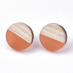 Orecchini a bottone in resina trasparente e legno&nbsp;EJEW-N017-003A-D07