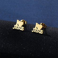 Wort ich liebe Jesus 304 Edelstahl Anhänger Halsketten & Ohrstecker Sets&nbsp;FS-WGBBC94-01