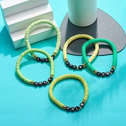 5 Uds. Juego de pulseras elásticas para surfistas con disco de arcilla polimérica de 5 colores&nbsp;BJEW-JB08801
