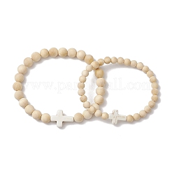 8 bracelet extensible en perles de bois pour couple&nbsp;BJEW-JB11305