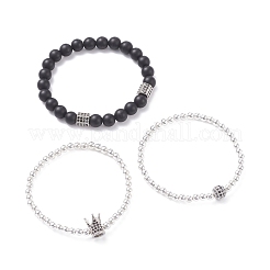 3 Stück 3 Stil runde synthetische schwarze Stein- und Hämatit-Perlen-Stretch-Armbänder im Set&nbsp;BJEW-JB07688-03