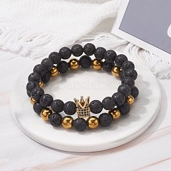 Set di braccialetti elastici a energia energetica con perle rotonde in pietra lavica naturale e ematite sintetica non magnetica&nbsp;BJEW-JB07051-01