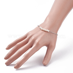 Bracciale a maglie con perle naturali e catene in acciaio inossidabile 304 per donna&nbsp;BJEW-JB08002-01