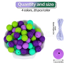 80 pièce de perles focales rondes en silicone de 4 styles&nbsp;SIL-SZ0001-22J